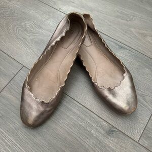 Chloe Lauren Gold Metallic Leather Scallop Ballet Flat